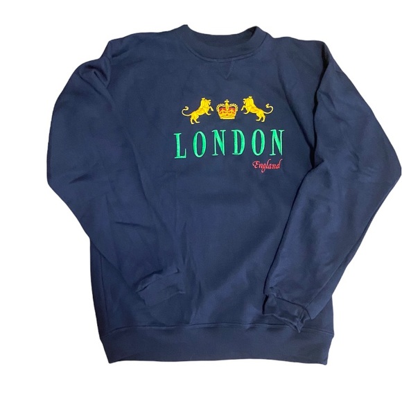 Best Sellers Sweaters - Vintage London England Embroidered Fleece Lined Crewneck